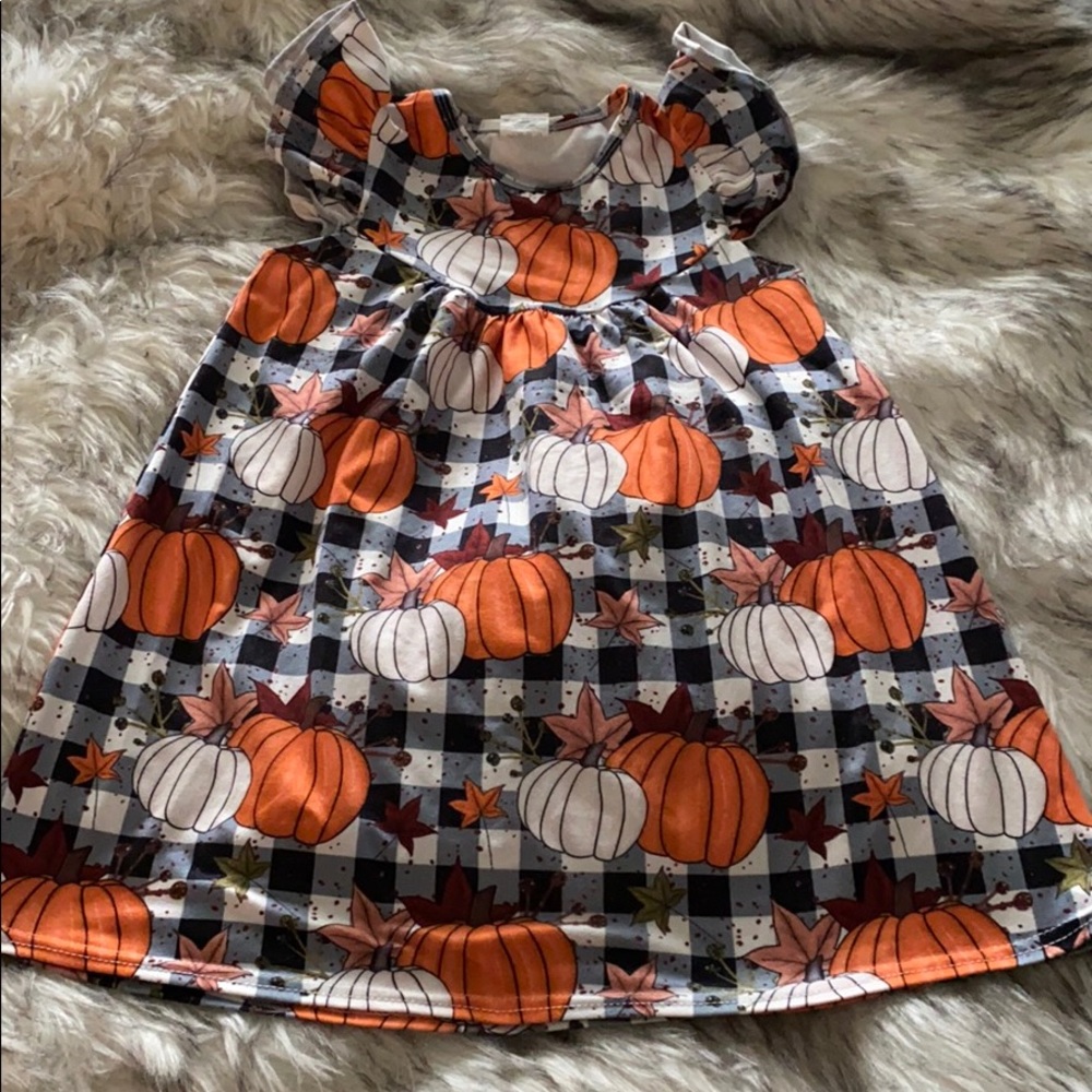 Flutter Sleeve Plaid Pumpkin Dress